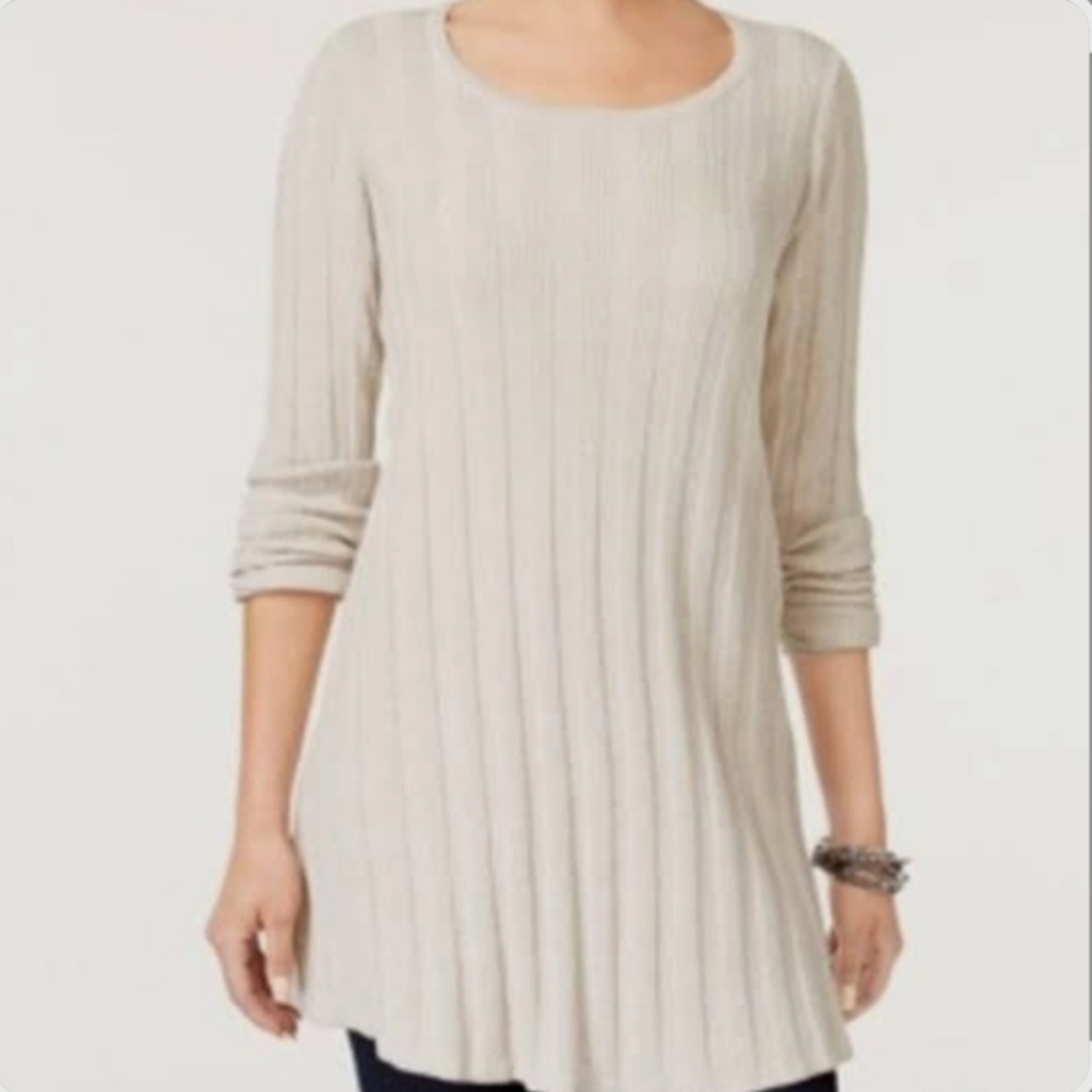Style & Co. Cream Ribbed Tunic Top Small